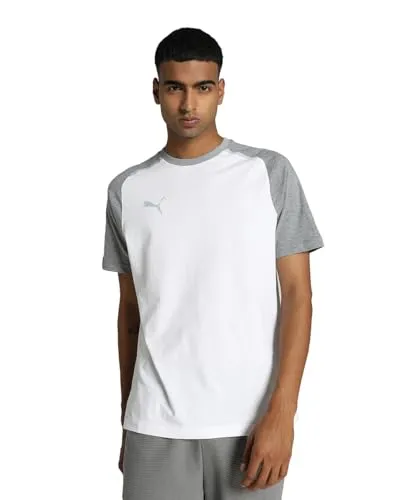 PUMA Herren Teamcup Casuals Tee T-Shirt XXL - Weiß - Rundhalsshirt mit normaler Passform, Colourblocking-Design an den Ärmeln und ikonischem PUMA Katzenlogo - perfekt für sportliche Freizeitlooks.