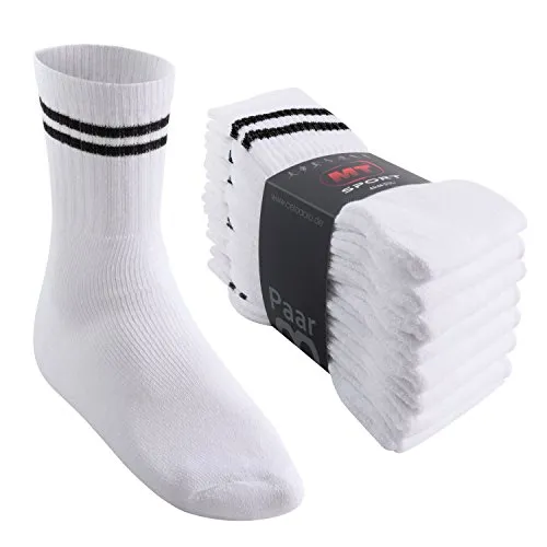 MT Damen und Herren Sport- und Freizeitsocken (8 Paar) Tennissocken - Weiss-Blackstripe 35-38