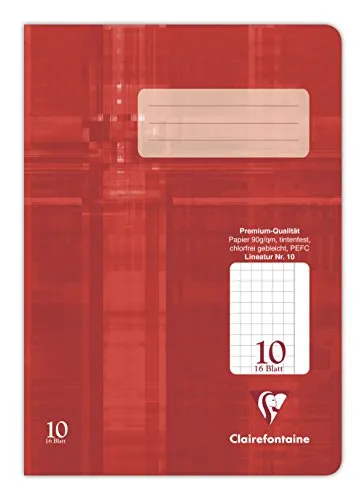 Clairefontaine 331510C - Heft ideal für die Schule, DIN A5, 16 Blatt, 90g, kariert mit Rand, Rot, 1 Stück