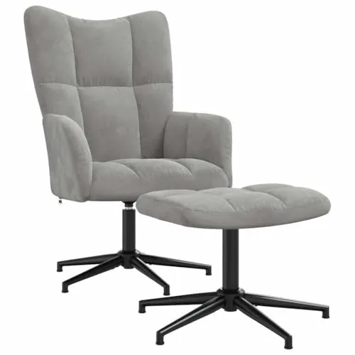 vidaXL Relaxsessel mit Hocker Hellgrau Samt Modell 7 - Eleganter Relaxsessel mit Hocker aus weichem Samt, um 360 Grad drehbar für maximale Flexibilität. Ideal für modernen Wohnstil und optimalen Sitzkomfort.