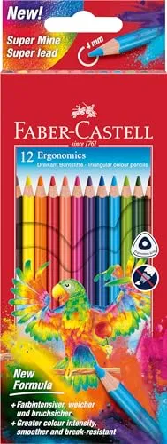 FABER-CASTELL 116512 - Buntstifte Set Dreikantform, 12 Farbstifte für Kinder und Erwachsene, bruchgeschützte Mine