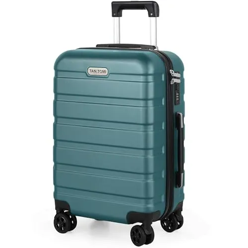 TANTOMI Handgepäck Koffer, 20 Zoll Hartschalenkoffer, Trolley, Leichter ABS-Rollkoffer, Reisekoffer mit 4 Rollen, 3-Stelliges Zahlenschloss (Helles Dunkelgrün, 41L)