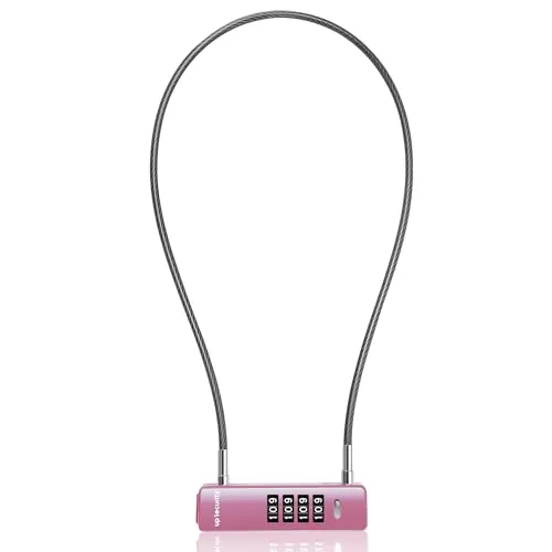 UP Security Kabel-Kombinationsschloss für Kühlschrank, 4-stelliges Zahlenschloss für Außenbereich, Zauntor, Reisekoffer, dünnes Drahtschloss mit Code für Spind, Fahrrad (60 cm Kabel, Pink)