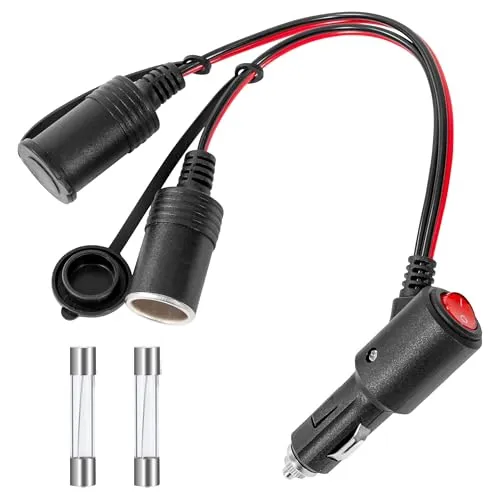 GUNGY Zigarettenanzünder Verteiler 12V/24V Zigarettenanzünder Stecker Buchse Adapter mit Schalter 20cm 20AWG Verlängerungskabel 1 bis 2 Splitter mit 15A Sicherung für KFZ LKW Boot