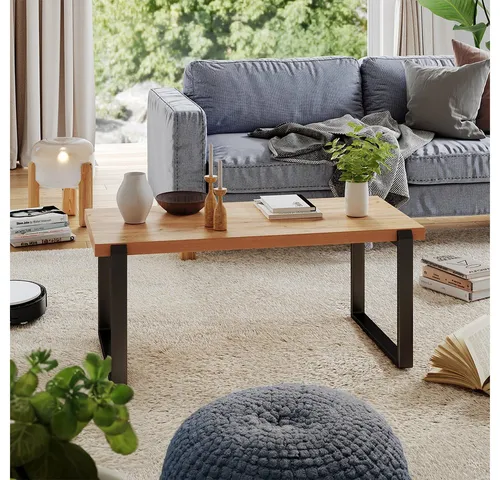 Vicco Couchtisch Halifax, Eiche rustikal/Schwarz, 110 x 56 cm - Moderner Couchtisch mit pflegeleichter Tischplatte aus Holzwerkstoff und stabilen Metallkufen, ideal für stilvolle Wohnräume.