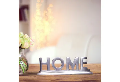 FINEBUY Deko-Buchstaben FB43298 Home Schriftzug Deko Wohnzimmer Tisch Dekoration Aluminium (Home Deko Schriftzug Design Wohnzimmer Dekoration), Wohndeko für Esstisch Silber 22 cm, Aluminium Alu