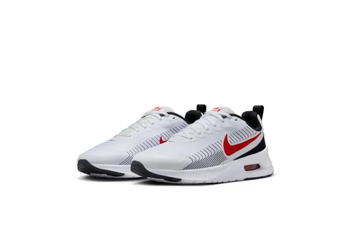 NIKE Herren Air Max Nuaxis Sneaker – Weiß/Universität Rot/Schwarz, 40 EU - Herren-Sneaker mit atmungsaktivem Mesh-Obermaterial für optimale Frische und weicher Max Air-Dämpfung für besten Komfort und Unterstützung.