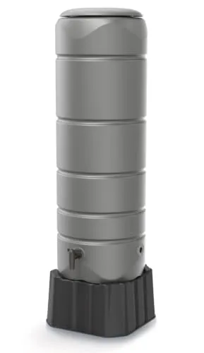 Regentonne Standfuß & Wasserhahn – 110L Regentank Schmal mit Deckel