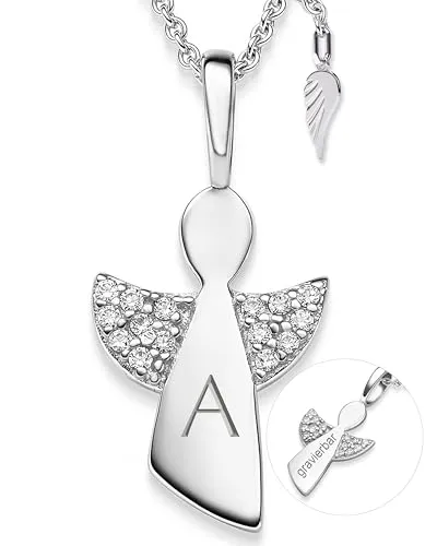 Schutzengel Kette Silber 925 Mädchen | Engelkette mit Zirkoniasteinen - Die Schutzengel Kette aus 925er Sterling Silber, mit 15 funkelnden Zirkoniasteinen, ist variabel von 38-42 cm einstellbar. Perfekt für besondere Anlässe wie Taufe oder Kommunion, in einem liebevoll gestalteten Geschenkset.