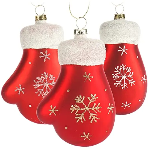 com-four® 3X Premium Christbaumschmuck - Deko-Handschuhe aus Glas - besondere Baumkugeln als Weihnachtsdeko - spezielle Weihnachtsbaumanhänger - Fäustlinge (3 Stück - Handschuh - rot)