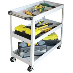 relaxdays Werkstattwagen grau mit 3 Ebenen - Optimale Organisation in Deiner Werkstatt: Der stabile Werkzeugwagen mit 3 Ablagen bietet Platz für bis zu 100 kg und ist dank der 360° drehbaren Räder einfach zu bewegen. Ideal für Materialien und Werkzeuge!