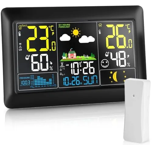 Große Funk-Wetterstation mit Außensensor und 7,5 Zoll VA-Display