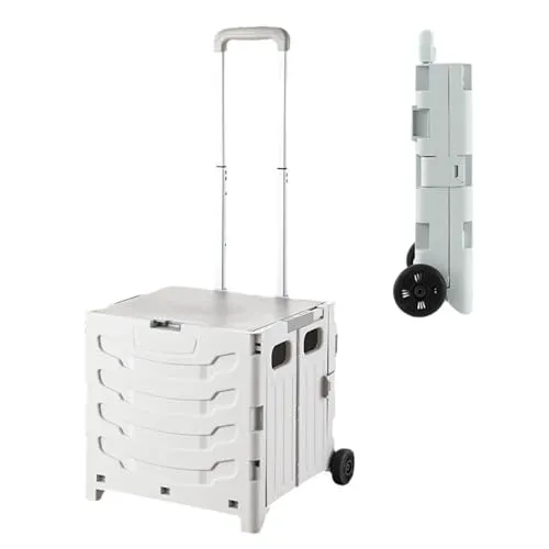 36L Schnell Faltbarer Einkaufstrolley mit Deckel, 2 Rollen, Hartschale, Verstellbarer Teleskopgriff, Ziehwagen für Einkauf, Markt & Camping, Stabil, Leicht, Montagefrei - Grau
