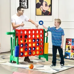 COSTWAY Riesiges 4 Gewinnt Spielset mit Basketballkorb - Spaß für die ganze Familie - Das 4-Gewinnt Spielset kombiniert klassisches Spielvergnügen mit Basketball und Wurfspiel. Ideal für drinnen und draußen, fördert es spielerisch Geschicklichkeit und logisches Denken. Perfekt für Partys und Familienfeiern!