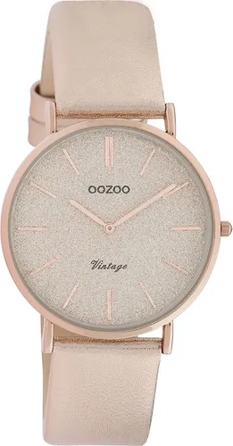 Oozoo Armbanduhr rosa Leder C20205 Vintage Series Damen - Elegante Damen Analog-Quarzuhr mit roségoldenem Zifferblatt und Lederarmband in Rosa. Ideal für stilbewusste Frauen, die einen Hauch von Vintage lieben.
