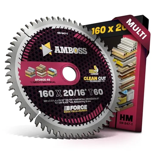 Amboss Kreissägeblatt HM 160 x 2/1.4 x 20 Z60 FWF - Kreissägeblätter für vielseitige Anwendungen, hohe Schnittgeschwindigkeit und präzise Ergebnisse bei verschiedenen Materialien, ideal für Profis in Bau und Metallbearbeitung.