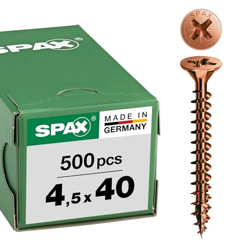 Spax Universalschraube 4,5 x 40 mm - 500 Stück, Senkkopf & Vollgewinde - Holzbauschrauben, ideal für vielseitige Anwendungen mit 4CUT-Technologie für optimale Befestigung und Haltbarkeit.
