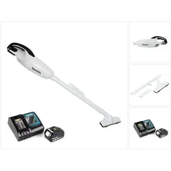 Makita DCL 180 RM1 W Akku Staubsauger 18 V Weiß - Bodenstaubsauger mit 18 V Akku, hoher Saugkraft und geringer Lautstärke. Ideal für Werkstatt und Haushalt, inklusive 4,0 Ah Akku und vielseitigem Zubehör.