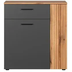 trendteam smart living Esteban Kommode - Anthrazit/Evoke Eiche - Eleganter Mehrzweckschrank mit 3 Fächern und Vollauszug-Schublade, ideal für optimale Raumnutzung in Wohnräumen. Maße (BxHxT): 80 x 86 x 38 cm.