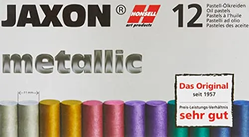HONSELL JAXON Pastellölkreiden Metallicfarben 12 Stück - Pastellölkreiden in funkelnden Metallicfarben, ideal für kreative Projekte und Kunstwerke, leicht zu verblenden und zu verwenden.