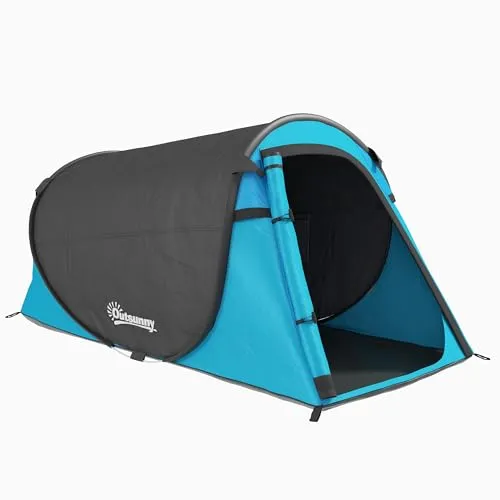 Outsunny Pop up Zelt für 1-2 Personen - Praktisches 3-Jahreszeiten Campingzelt aus wasserfestem Polyester mit kinderleichtem Pop-Up Design für schnellen Aufbau, ideal für Ausflüge mit Freunden.