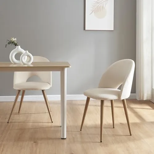 en.casa Esszimmerstuhl »Karijoki« 2er Set - Bequeme gepolsterte Samt-Stühle in Beige, ideal für stilvolle Esszimmer. Belastbar bis 130 kg und mit Rückenlehne für optimalen Sitzkomfort.