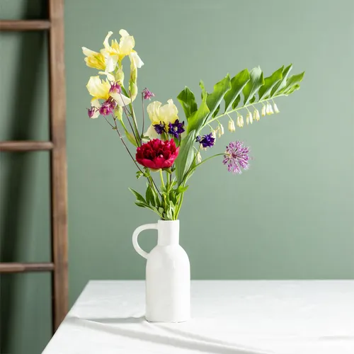 Elegante Keramikvase Weiß mit Henkel Ø9cm H21cm für Trockendeko