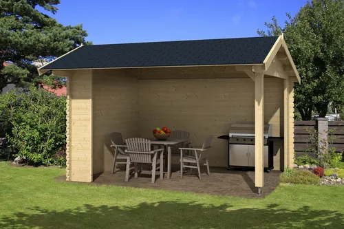 Lasita Überdachung Satteldach 28 mm Kirian 300 - Gartenüberdachung aus 28 mm starkem Holz, ideal für Schutz und Stil im Garten. Mit 11.02 m² Nutzfläche und 5 Jahren Garantie.