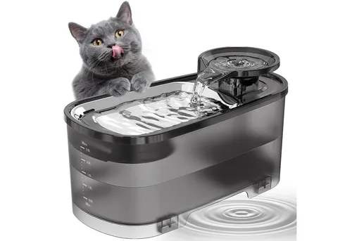 OKWISH Trinkbrunnen Katzentrinkbrunnen Haustier Wasserspender 2.5 l, Automatisch Wasserspender Katzen Hunde mit Filtersystem und LED Licht