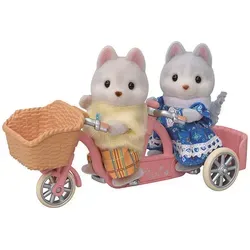 Sylvanian Families 5637 Tandem Spielset mit Figuren - Spielspaß für die ganze Familie - Spielfigur Spielsets mit Tandem Fahrrad für 2 Kinder und 2 bewegliche Husky Figuren. Ideal für kreative Rollenspiele und Kombination mit Hundeschlitten (5536).