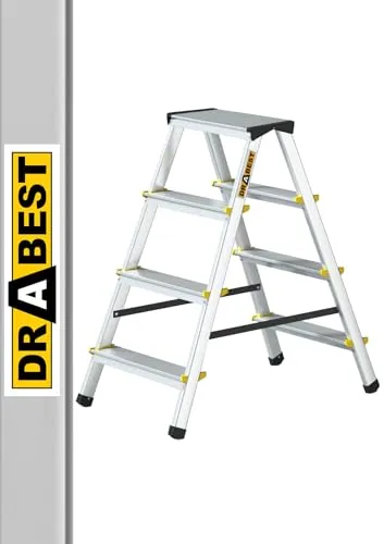 Trittleiter aus Aluminium mit 4 Stufen - Leitern: Faltbare Klappleiter aus leichtem Aluminium, tragbar und mit einer hohen Tragfähigkeit von 150 kg - ideal für sicheres Arbeiten in der Höhe.