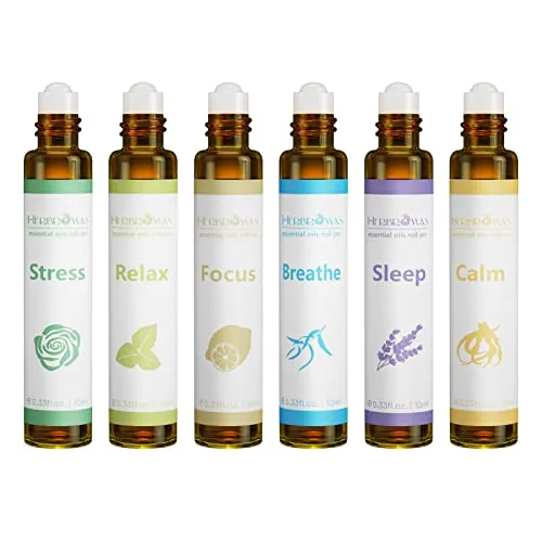 HERBROMAS Aromatherapie ätherische Öle Roll-On Set – 6er Pack für Entspannung