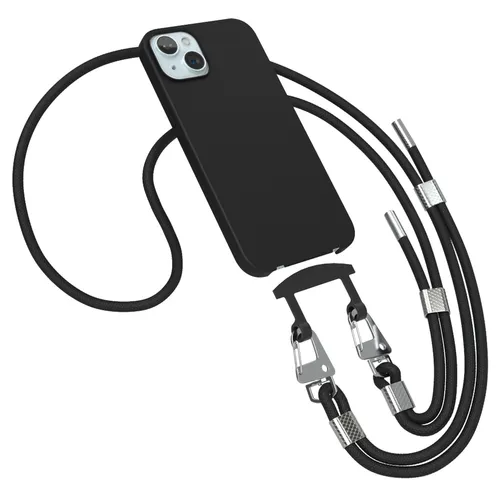 Handykette für iPhone 15 Plus Handyhülle Band Silikon Handykordel Cover Schwarz