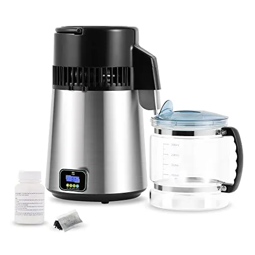 Spolehli Edelstahl Wasser Destilliergerät mit Glaskanne Digitaler wasserdestilliergeräte1L / H Wasserdestillierer Wasser herstellen Distilleranlage