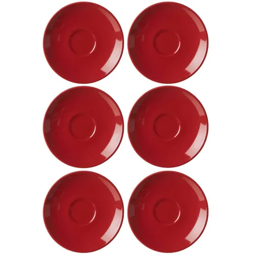Untertasse für Espressotasse 6er Set Doppio rot - Thermobehälter, hochwertiges Porzellan mit auffälligem roten Dekor, spülmaschinengeeignet und farbecht für stilvolle Kaffeepausen.