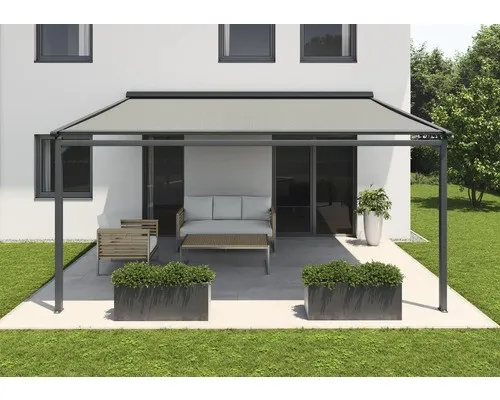 Produktbild SOLUNA Pergola mit Stoffdach 3,5x4,5 Stoff Dessin S1469 Gestell RAL 7016 anthraz