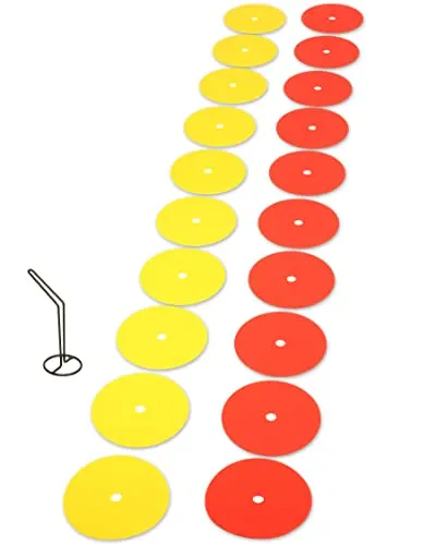 SPORTIKEL24 Markierscheiben 20er-Set – elastisch & bruchsicher, mit Tragehalter – Trainingshilfe für Agility, Hund, Fußball & Sport – Gelb/Rot