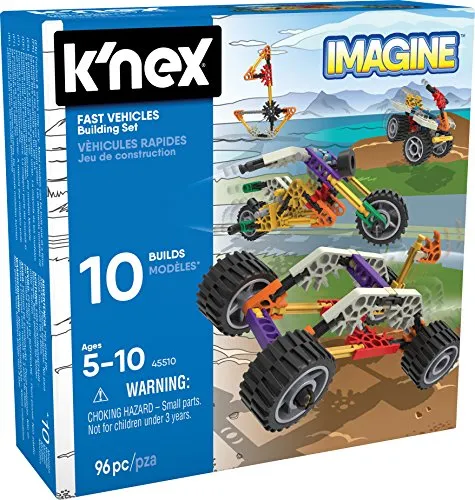 K'Nex Imagine 45510 Baukasten für Anfänger mit 10 lustigen Fahrzeugmodellen, Konstruktionsspielzeug für sensorisches Spielen, 96-teiliges MINT-Lernset, Lernspielzeug ab 7 Jahren