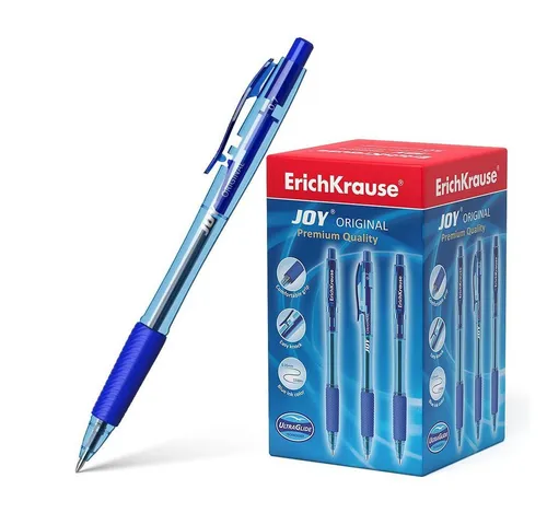 Erich Krause Kugelschreiber, Druckkugelschreiber Joy 0,35mm mit Gummigriff 50er Pack Blau