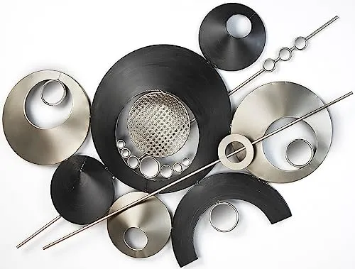 Kobolo Wandbild mit Kreisen und Spiegeln - Metall in den Farben grau und silber