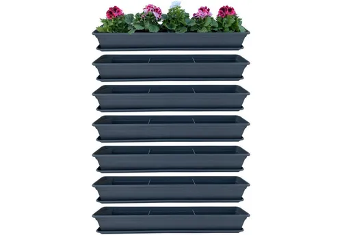 BURI Blumenkasten Set 6er 100cm Anthrazit mit Bewässerung - Praktisches 6er Set Blumenkästen mit integriertem Bewässerungssystem und Untersetzern für Balkon und Garten. Robust, UV-beständig und pflegeleicht – ideal für kreative Bepflanzungen.
