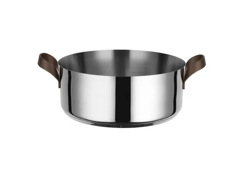 Alessi edo PU102/24 Schmortopf mit zwei Griffen aus Edelstahl - Auflaufformen mit PVD-beschichteten Griffen für optimale Hitzebeständigkeit und stilvolles Kochen.