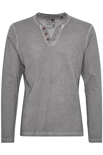 !Solid SDTinox Herren Longsleeve Langarmshirt Shirt mit V-Ausschnitt 100% Baumwolle Regular fit, Größe:M, Farbe:Mid Grey (2842)
