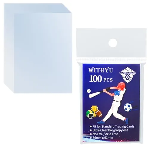 WITHYU 100 Stück Kunststoff Sammelkartenhüllen Von Oben, für Standardkarten, 6,4 x 8,9 cm, Ultraklarer Kartenschutz für Spielkarte, Baseball/Fußball/Basketballkarten und Mini-Fotos
