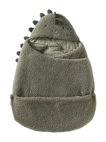 vertbaudet 2-in-1 Fußsack für Babys - Plüsch, khaki mit kleinem Dino - Fußsäcke für Babys, vielseitig als Ausfahrsack und Wickelunterlage nutzbar, aus weichem Plüsch für höchsten Komfort.