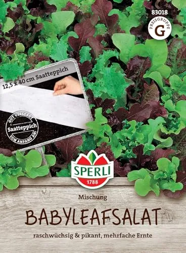 Sperli Salatsamen Babyleaf Mischung, Saatteppich 83018 - raschwüchsig - pikant - mehrfache Ernte - mehrfarbig - Saatteppich, Samen Gemüse, Pflücksalat