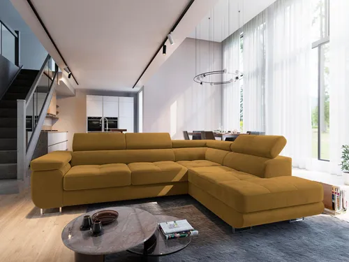 MASSENO Ecksofa Selva mit Schlaffunktion, gelb - Sofa mit Schlaffunktion und Bettkasten, modernes Design in gelb, ideal für jeden Raum. Hochwertige Materialien von MASSENO garantieren Langlebigkeit.