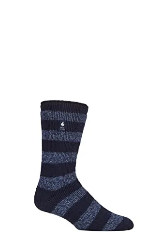 HEAT HOLDERS SOCKSHOP Herren 2.3 TOG Gemustert und schlicht Thermische Socken Packung 1 (39-45, Palermo Klobiger Streifen Marine)
