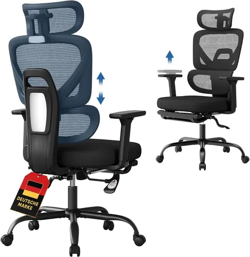 WOLTU Ergonomischer Bürostuhl mit 3D Kopfstütze, Schwarz