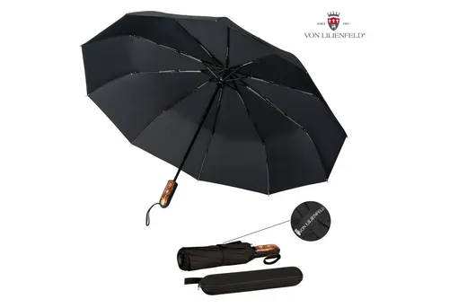 von Lilienfeld Taschenregenschirm Schirm Clark mit Reise-Etui Auf-Zu-Automatik Teflonbeschichtung, extrem wasserabweisend, schnelltrocknend